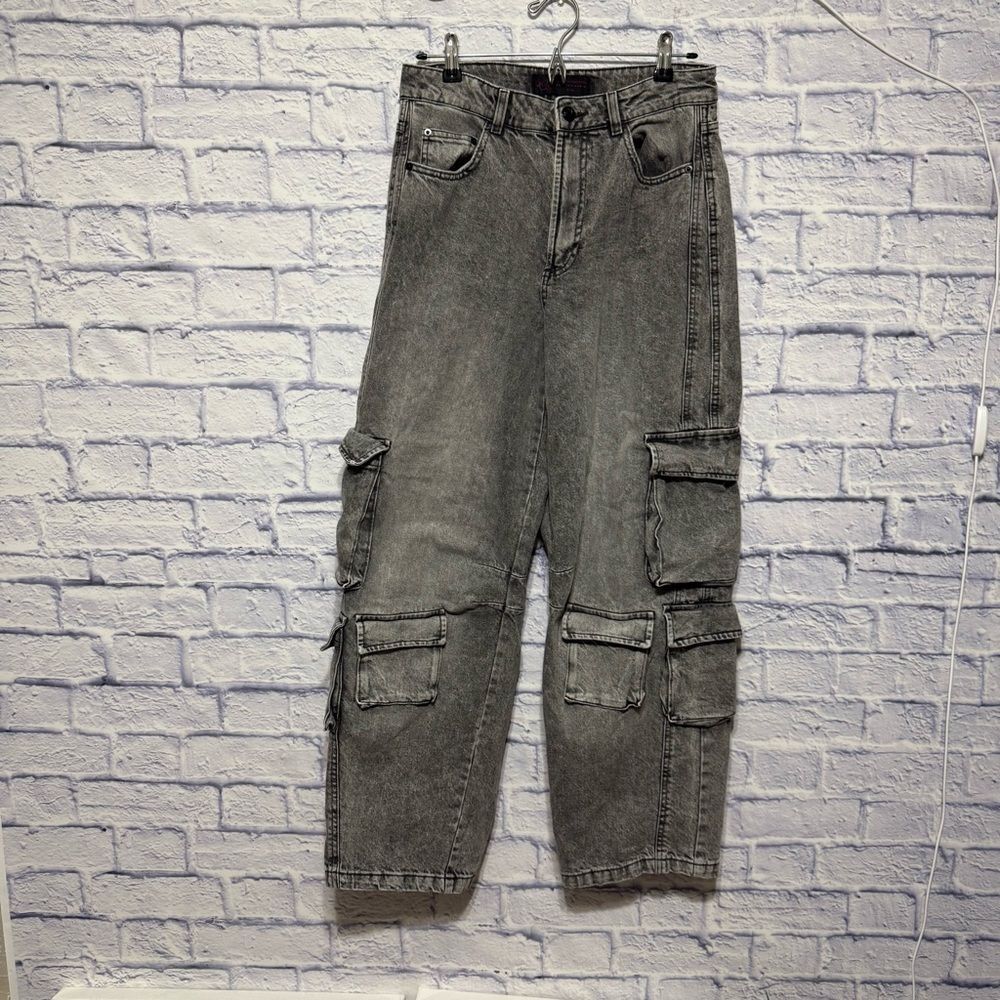 Gray Cargo baggy jeans love for humanity‎ size 5/27 grunge retro y2k